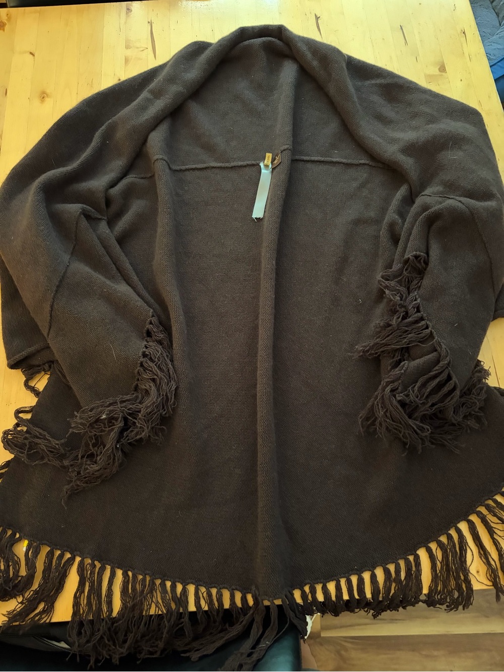 Fringe Trim Open-Front Women's Cardigan - Brown